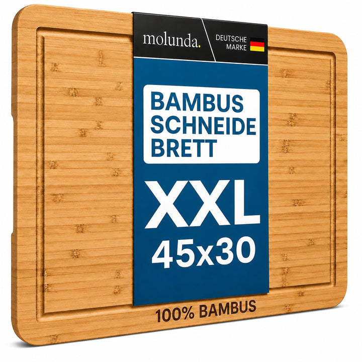 Molunda Schneidebrett Holz - Antiseptisches Hochwertiges Bambus Küchenbrett, Gross mit Griffen und S