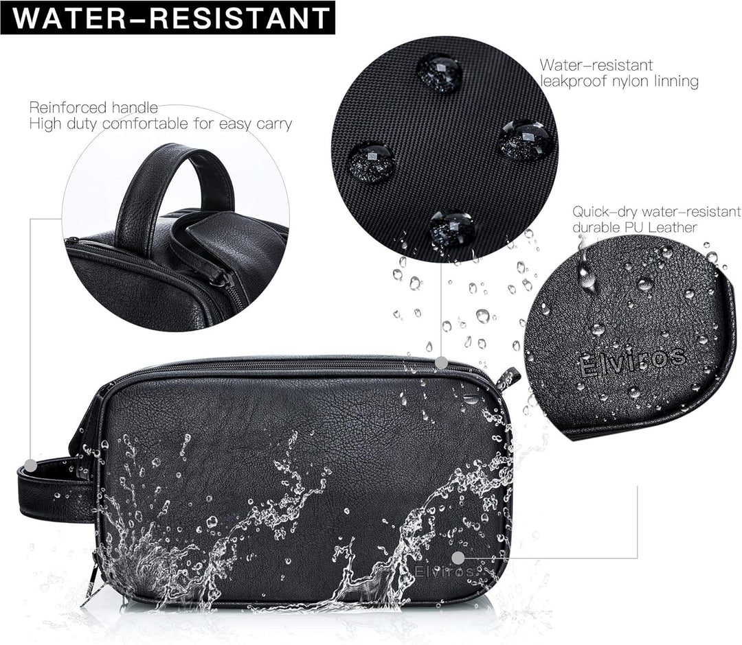 Elviros Kulturbeutel PU-Leder für Reise Herren, grosse wasserdichte Waschtasche Männer, Kulturtasche