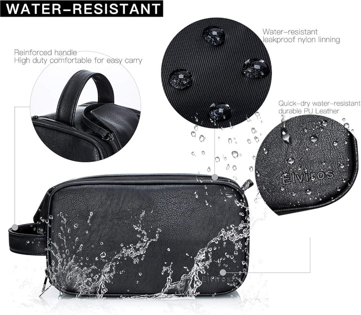 Elviros Kulturbeutel PU-Leder für Reise Herren, grosse wasserdichte Waschtasche Männer, Kulturtasche