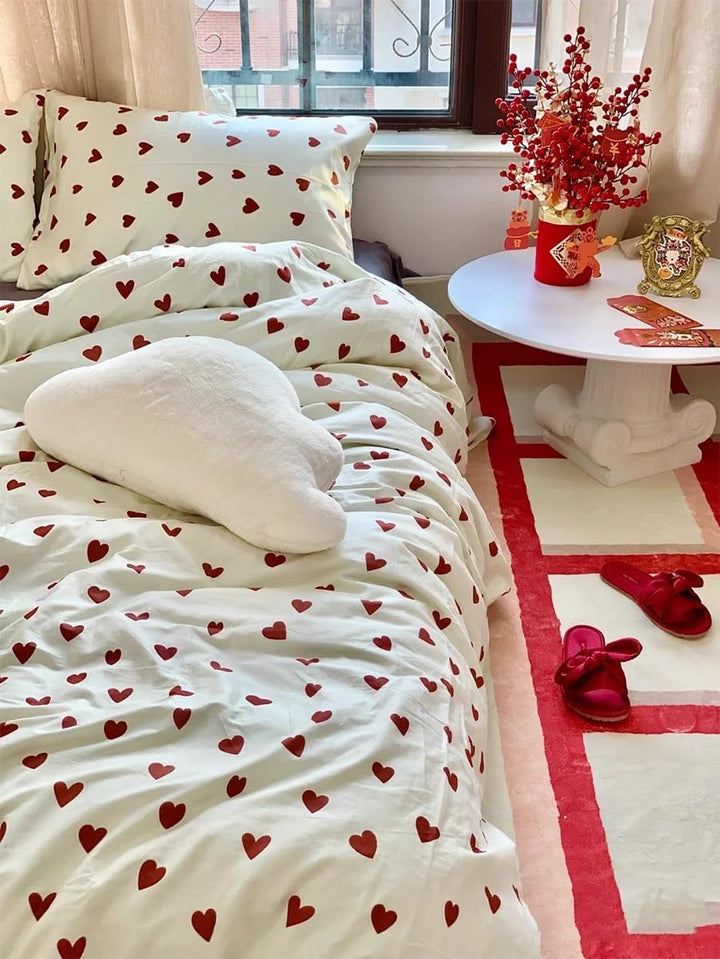 Bettwäsche 135x200 Mädchen Rot Weiss Herzen Kinder Bettwäsche Set Microfaser Herzchen Bettbezug und