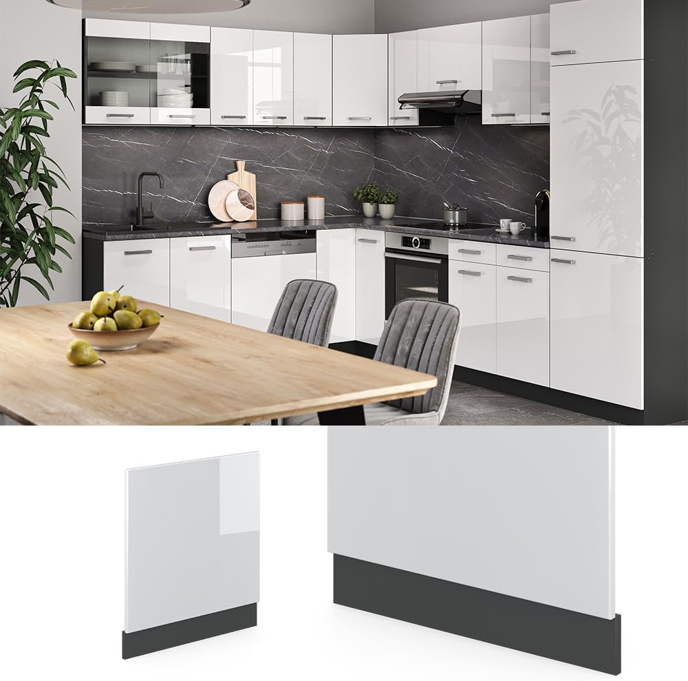 Vicco Frontblende R-Line, Weiss Hochglanz/Anthrazit, 60 cm ohne Arbeitsplatte Weiss Hochglanz Geschi