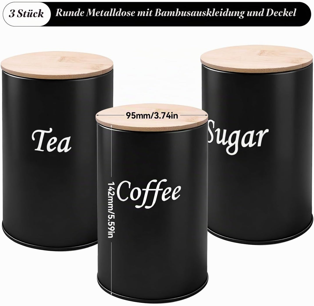 3 Stück Kaffeedose Luftdicht 500 ml Kaffeebohnen Behälter mit Holzdeckel, Kaffeedose Schwarz Matt Ka