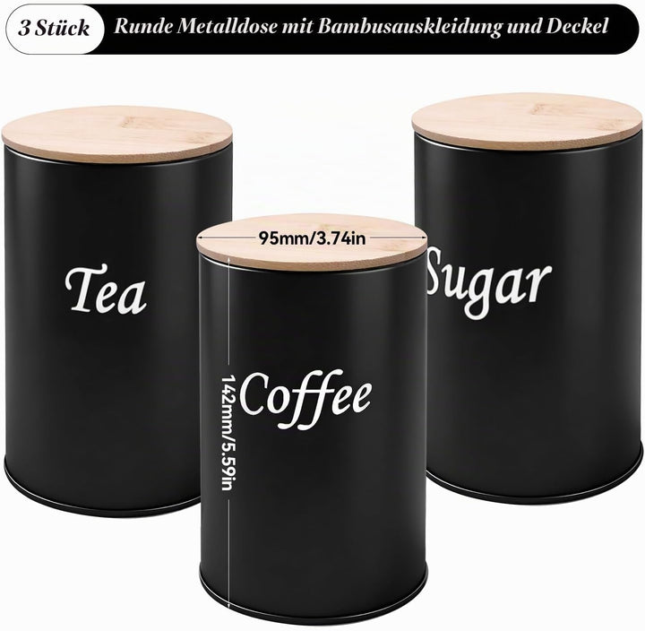 3 Stück Kaffeedose Luftdicht 500 ml Kaffeebohnen Behälter mit Holzdeckel, Kaffeedose Schwarz Matt Ka
