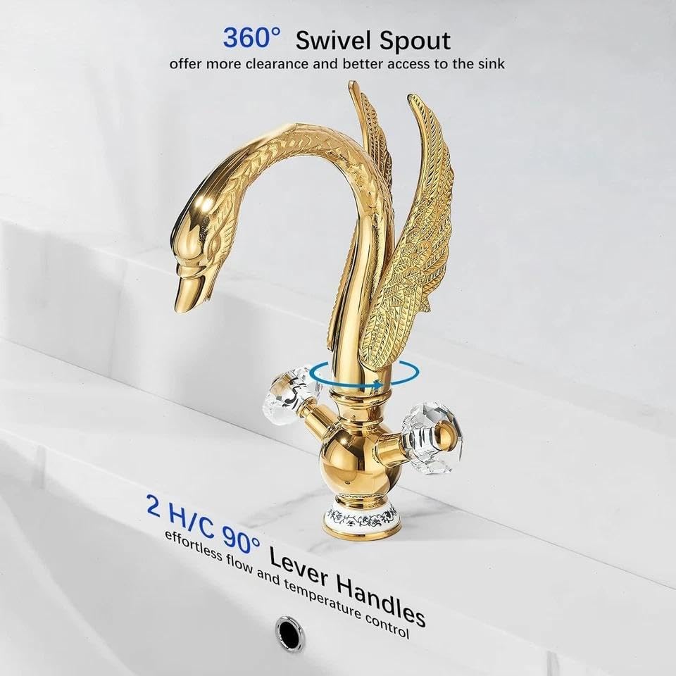 Suguword Waschtischarmatur mit Schwanendesign Einloch-Deckmontagehahn Modern für Badezimmer Gold A,