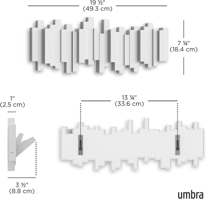 Umbra Stäbchen Garderobenhaken – Moderne und Platzsparende Garderobenleiste mit 5 Beweglichen Haken