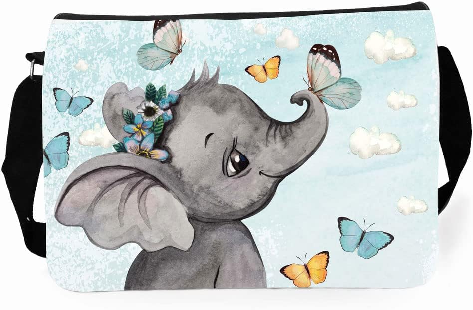 Schultertasche Schultasche Tasche Umhängetasche Federtasche Federmappe Elefant Schmetterlinge Wunsch