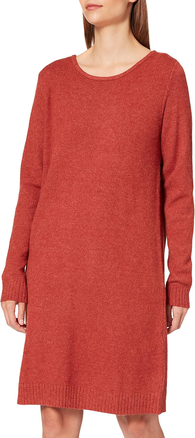 Vila Damen Viril L/S Knit Dress-Noos Kleid XS Burnt Henna/Detail:melange, XS Burnt Henna/Detail:mela