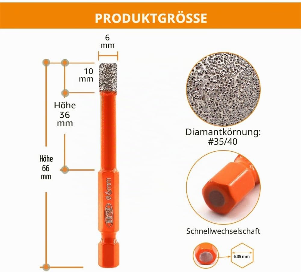 BGTEC Trockene Diamantbohrer mit Schnellwechsel-Sechskantschaft für Porzellanfliesen Keramikmarmorst