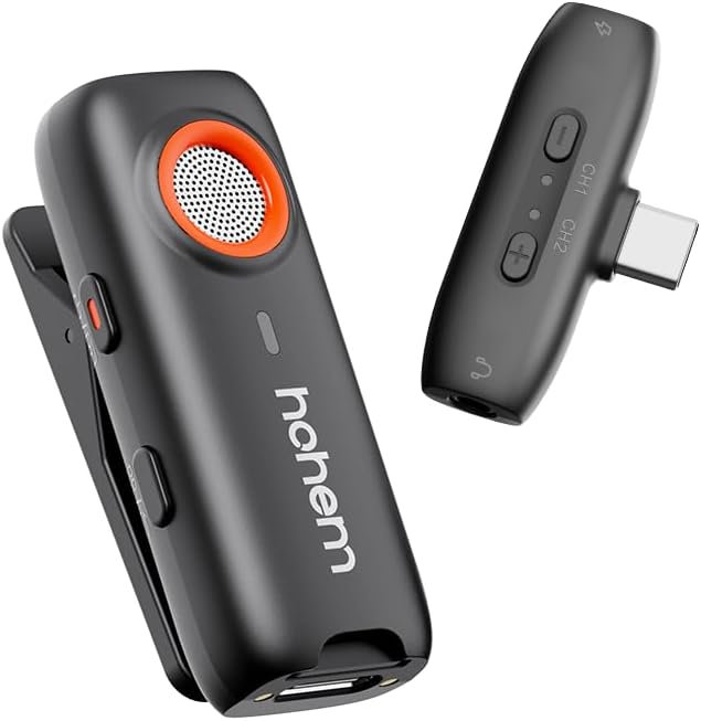 hohem MIC-01 Kabelloses Lavalier Mikrofon für iOS/Andriod (2 Sender + 1 Empfänger + Ladecase für And