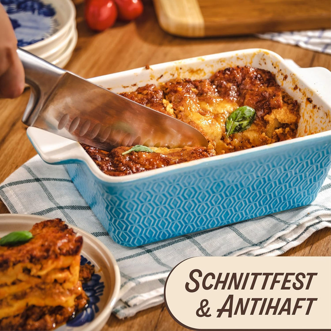 Auflaufform aus Keramik für 2 Personen - Für Lasagne, Tiramisu & Auflauf - Extra Hoher Rand - Eckig