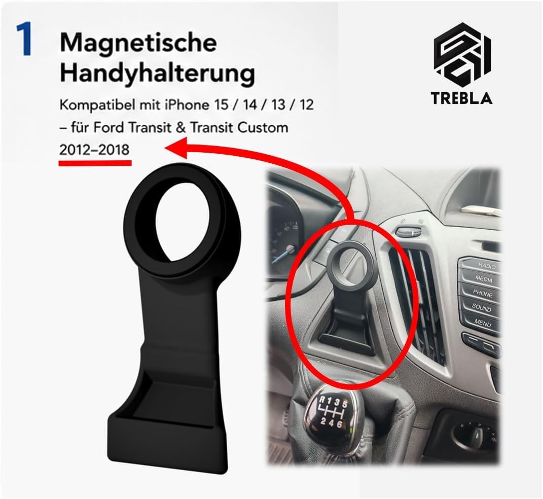 Handyhalterung kompatibel mit iPhone 15 14 13 12 – für Ford Transit & Transit Custom 2012-2018 – Mag