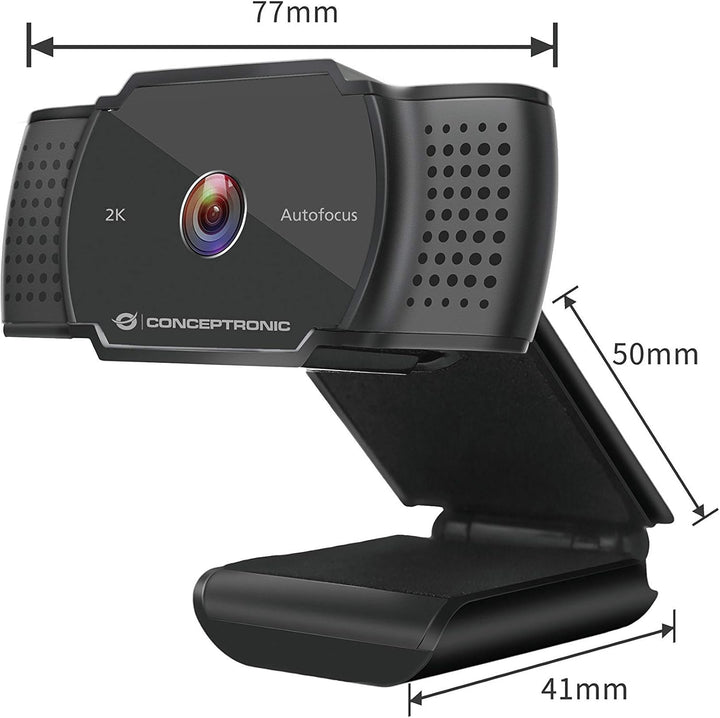 Conceptronic Webcam AMDIS02B 2k Super HD Webcam+Microphone sw, grau 2K Super HD AMDIS02B, 2K Super H