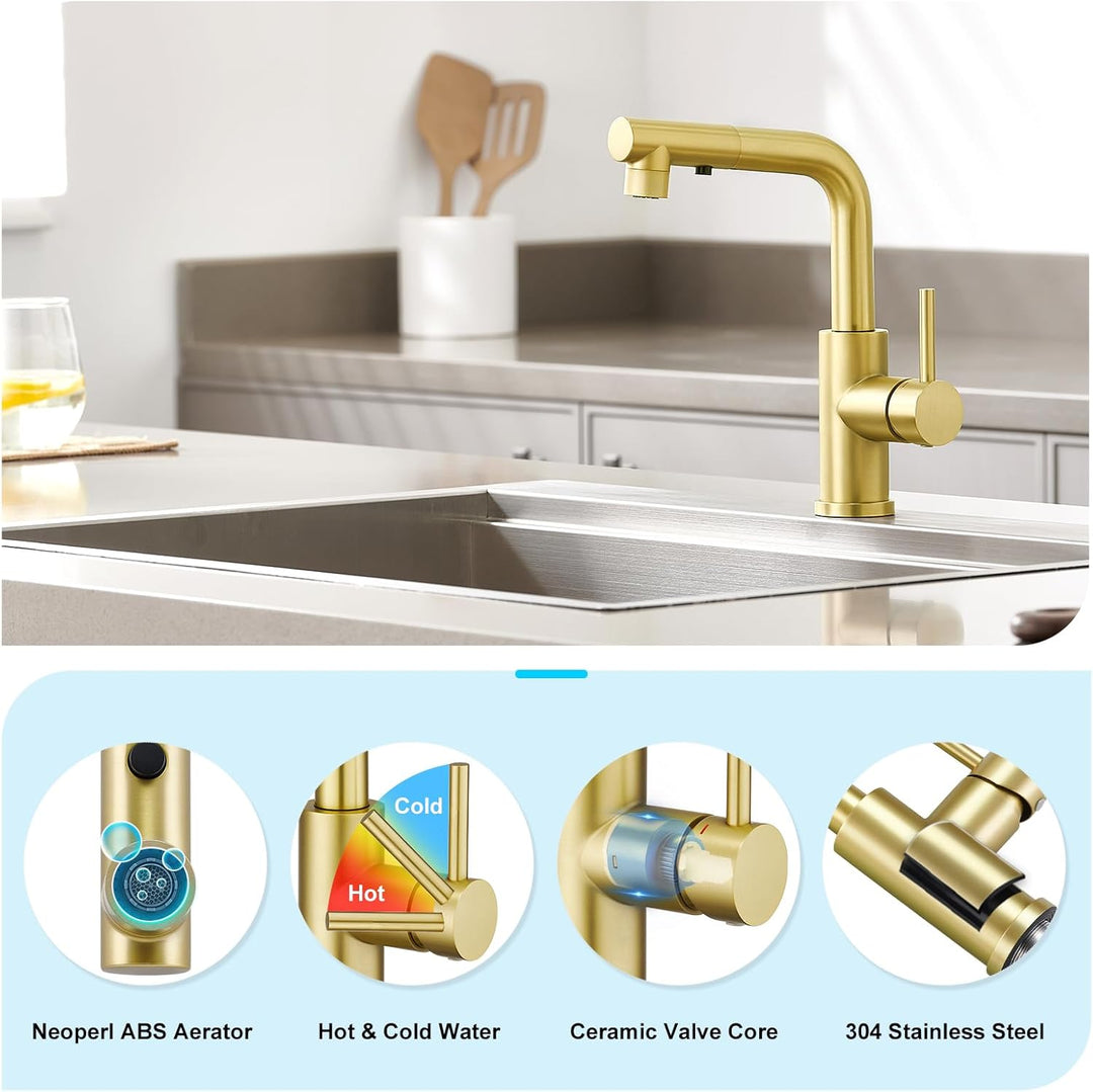 CREA Wasserhahn Küche mit 3 Funktionen Brause, Küchenarmatur mit Ausziehbarem Brause, 360° Drehbar M