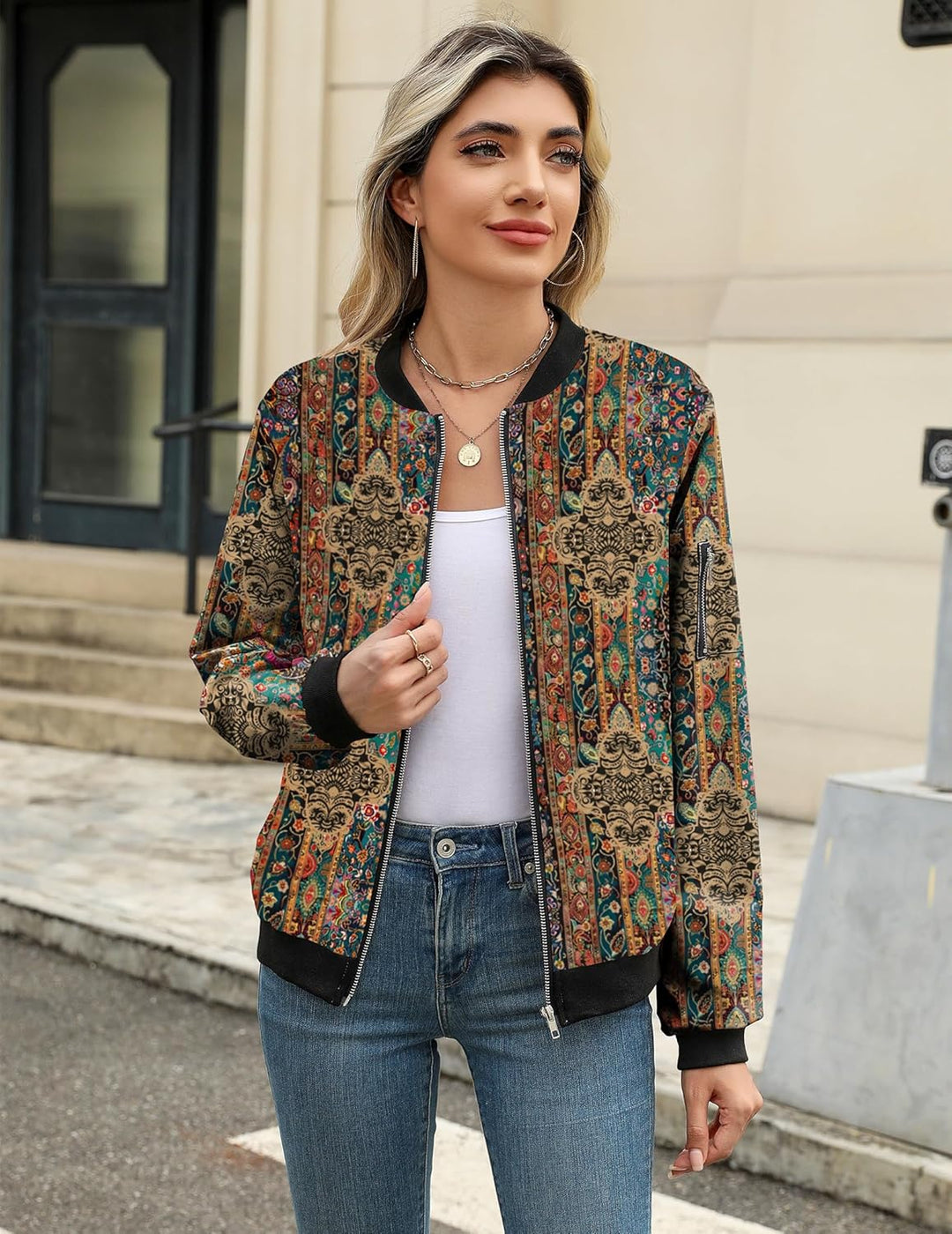 Zeagoo Bomberjacke Damen Kurze Blouson Jacke Casual Pilotenjacke Langarm Outwear Zip Up Solid Leicht