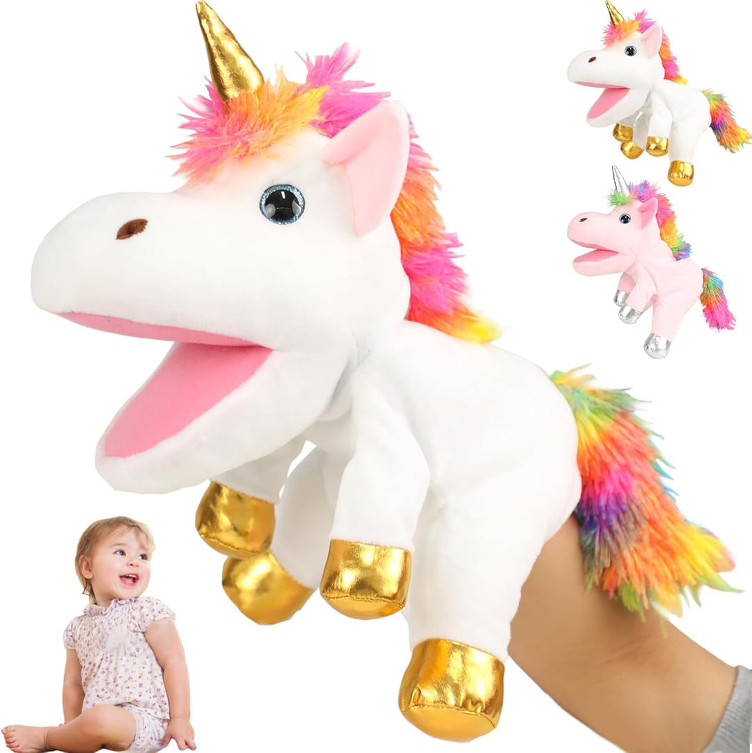 Einhorn Kuscheltiere Handpuppen Interaktives Spielzeug für Mädchen Handpuppe Tier Plüschtier für Ges