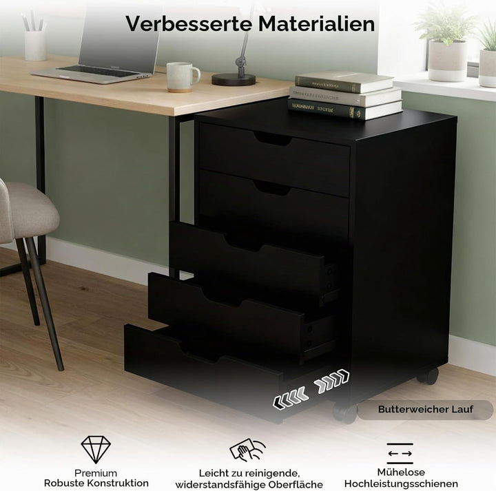 Rollcontainer mit 5 Schubladen, mobiler Aktenschrank mit Rollen, Schubladenschrank Büroschrank Büroc
