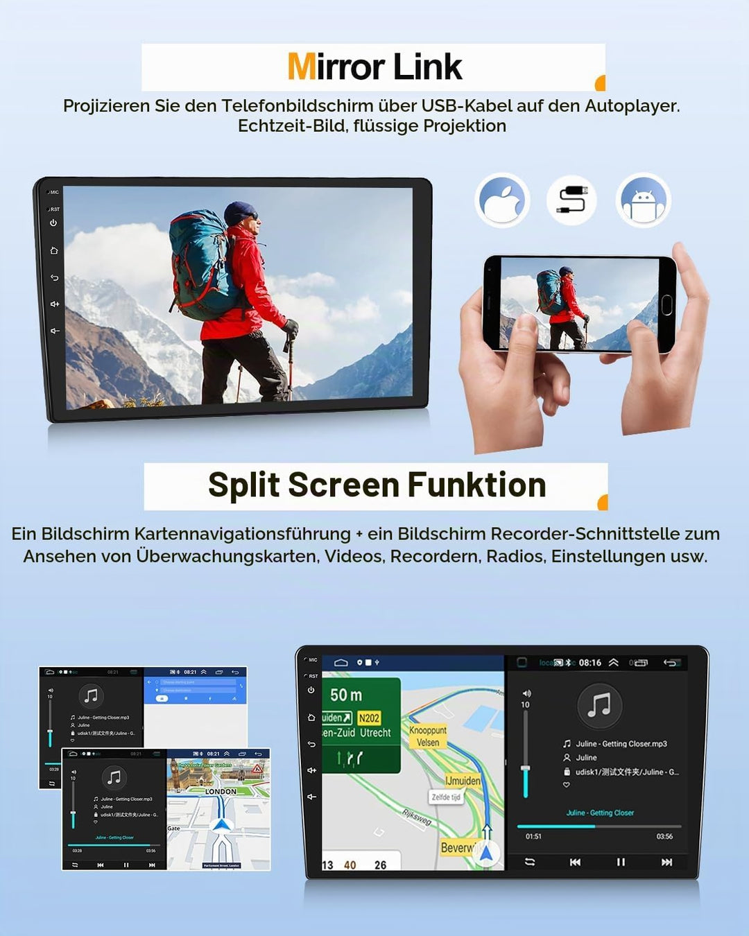 CAMECHO 2G+64G Android 13 Autoradio mit Navi für Hyundai i10 (2007-2013),Doppel Din Autoradio mit Ca