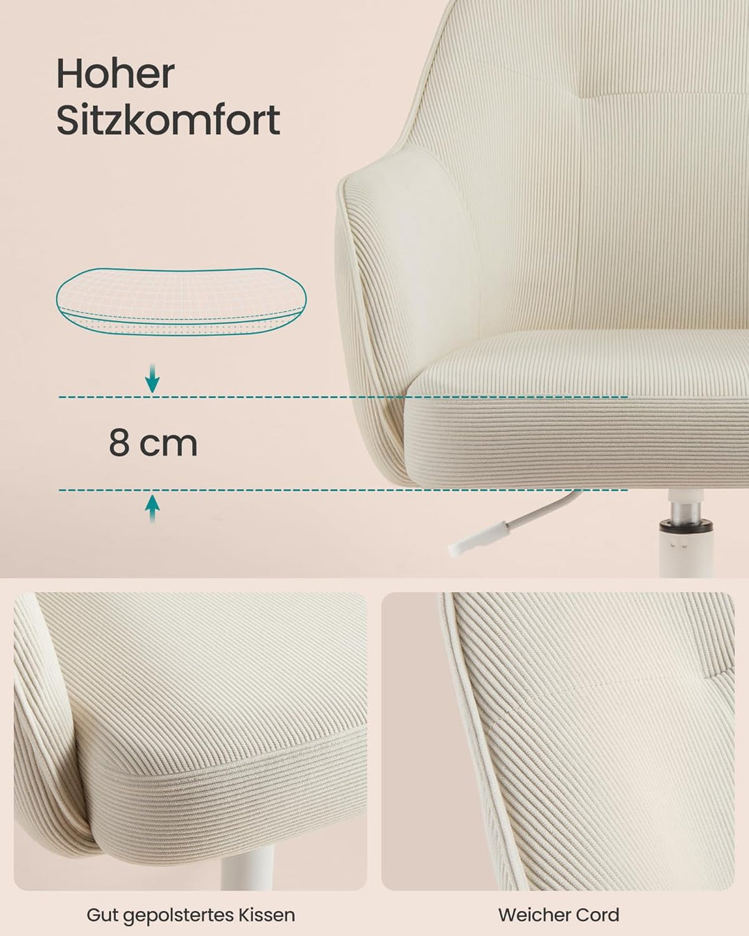SONGMICS Homeoffice-Stuhl, Drehstuhl, Schreibtischstuhl, höhenverstellbar, bis 110 kg belastbar, Cor