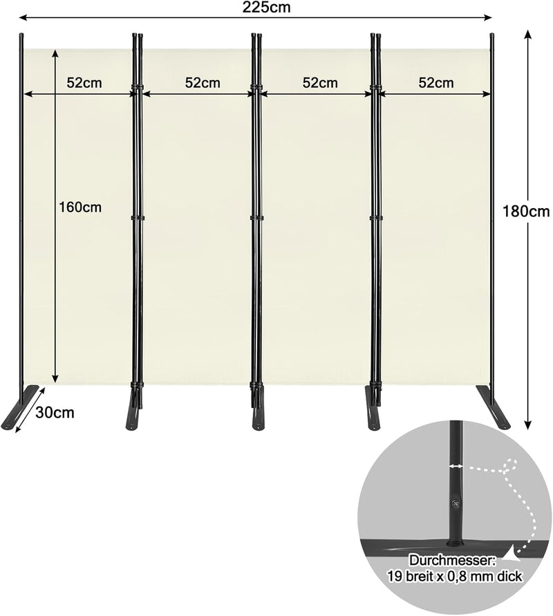 Aufun 4 Teile Paravent Sichtschutzwand 225x180cm Stellwand Sichtschutz Verstellbar Trennwand Raumtei