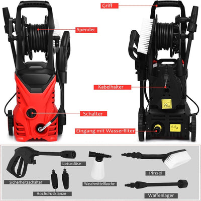 COSTWAY Hochdruckreiniger 140 bar / 5 L/Min / 1500W / Wassertemperatur 0-40℃/ inkl. Reinigungsmittel