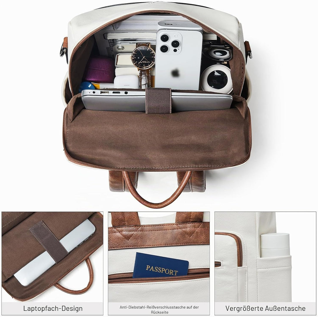 Shrrie Laptop-Rucksack für Damen, 15,6 Zoll Reise-Rucksack aus Leder, Handgepäck-Rucksack Computerta