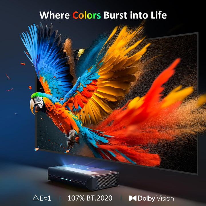 NexiGo Aurora Pro, Ultra Kurzdistanz 4K Tri-Color Beamer Laser, 2400 Lumen, Dynamische Laserdimmung,