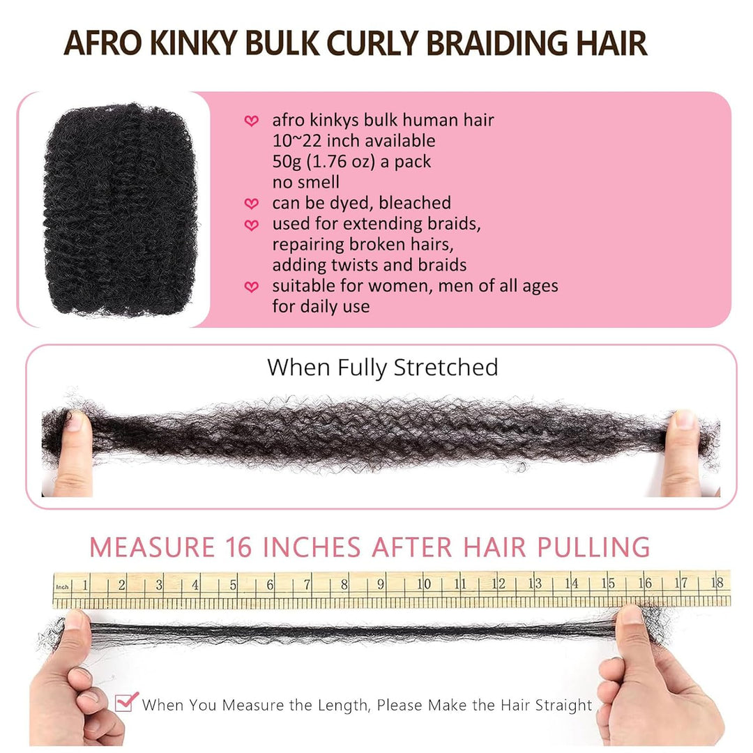 Huarisi Afro Kinky Bulk Human Hair Extensions Schwarz für Dreadlocks Mini Twist Braids Sister Locs u