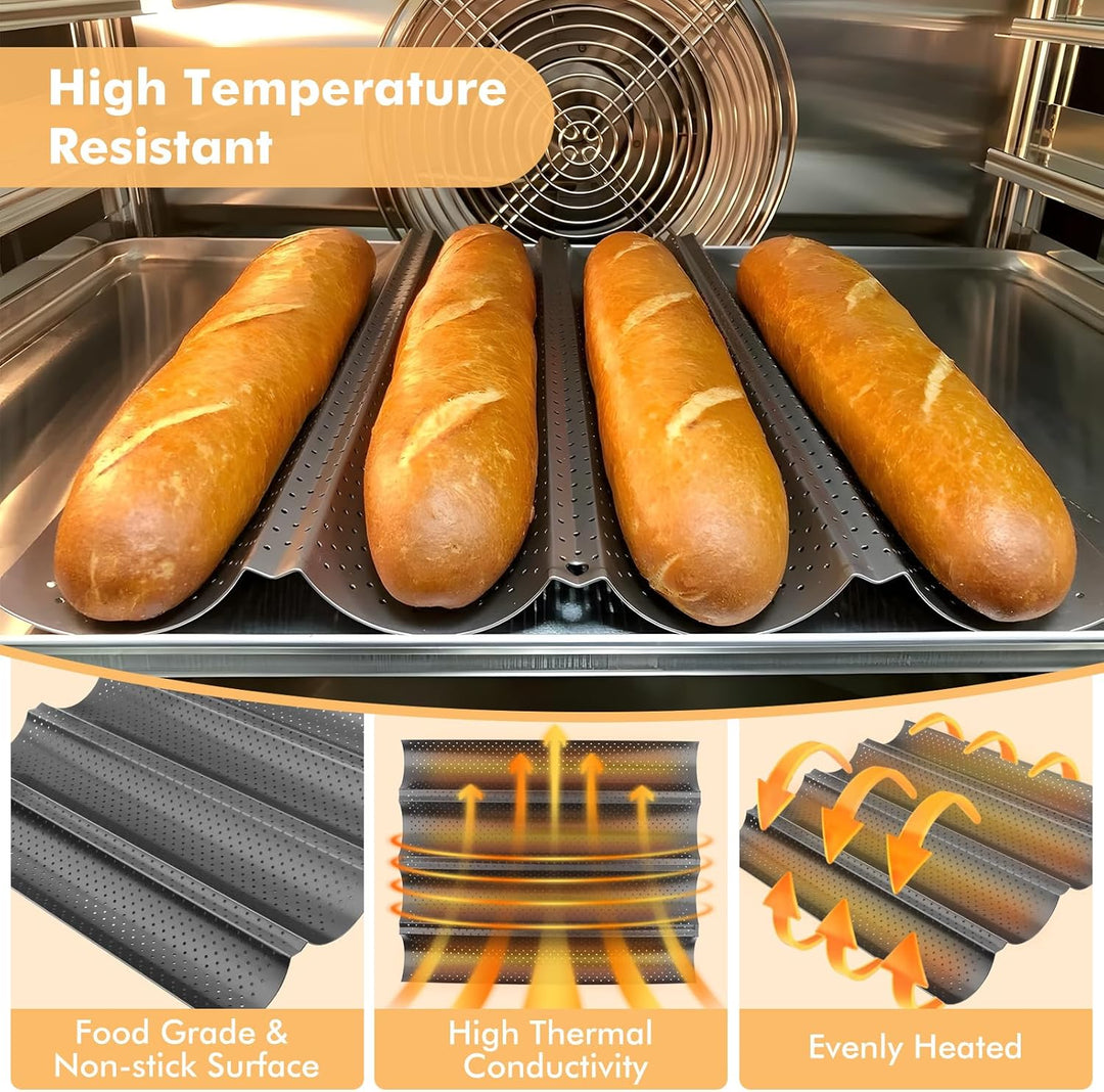 MXTIMWAN Baguette Backform, Backblech für Baguette Backform für 4 Baguettes, Baguetteform Baguette-B