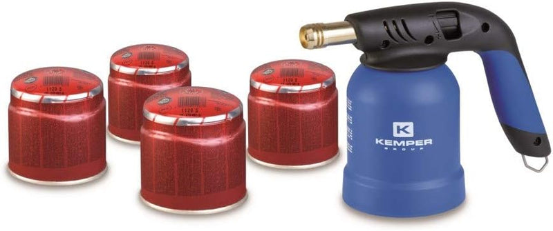 Kemper Lötlampe Lötbrenner Bunsenbrenner inkl. 4 x Gas Kartuschen