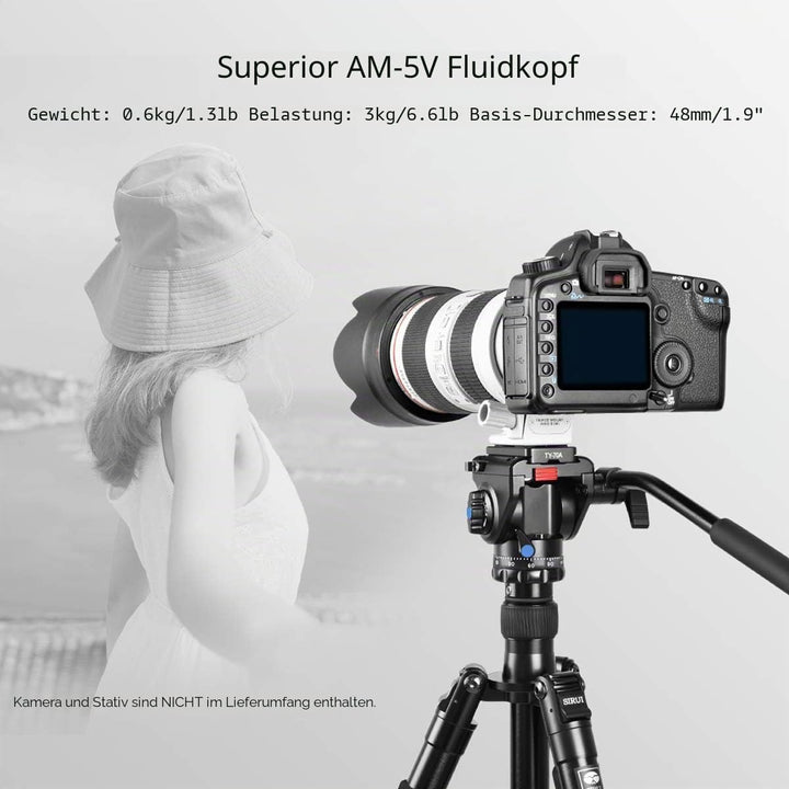 SIRUI AM-5V Fluid Videoneiger mit Flacher Basis, Traglast: 3kg, 360 Grad, Arca Swiss kompatibel, AM-
