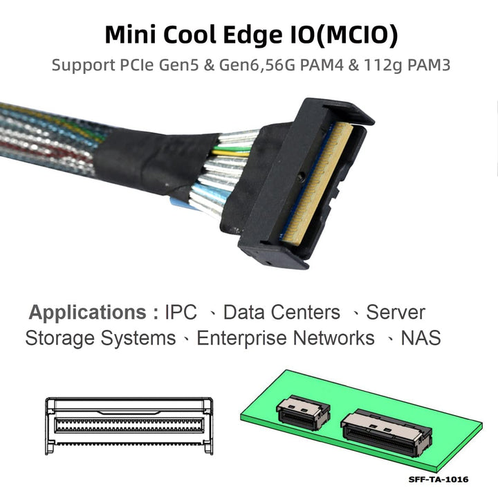 cablecc Mini Cool Edge IO MCIO STR PCI-E 5.0 SFF-8654 PCI-E Slimline SAS 8i 74Pin Stecker auf 74Pin