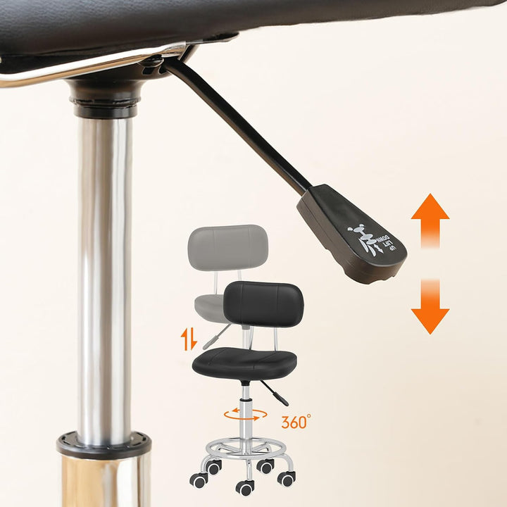 HOOBRO Höhenverstellbarer Rollhocker, Drehhocker, Barhocker, Hocker | Bürohocker mit Rückenlehne und