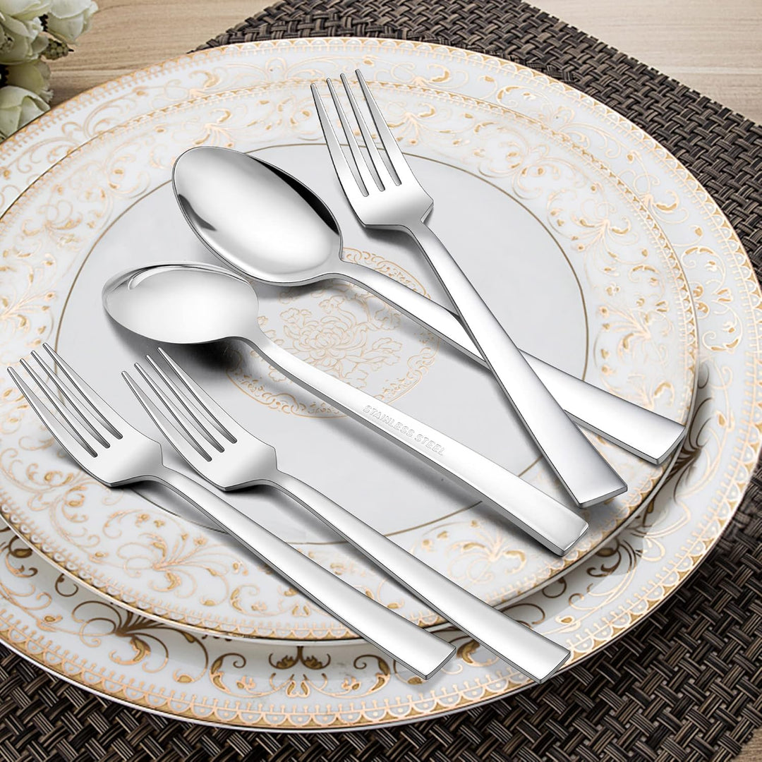 Gabeln und Löffel Set, Herogo 24 Stück Edelstahl Tafellöffel und Tafelgabeln, Silber Besteck Set für