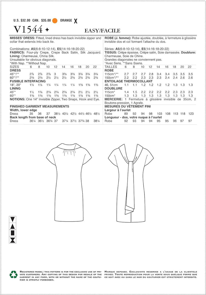 Vogue Mustern Schnittmuster Enganliegendes Kleid, Mehrfarbig, Grössen 14–22 20.00 x 0.5 x 25.00 cm,