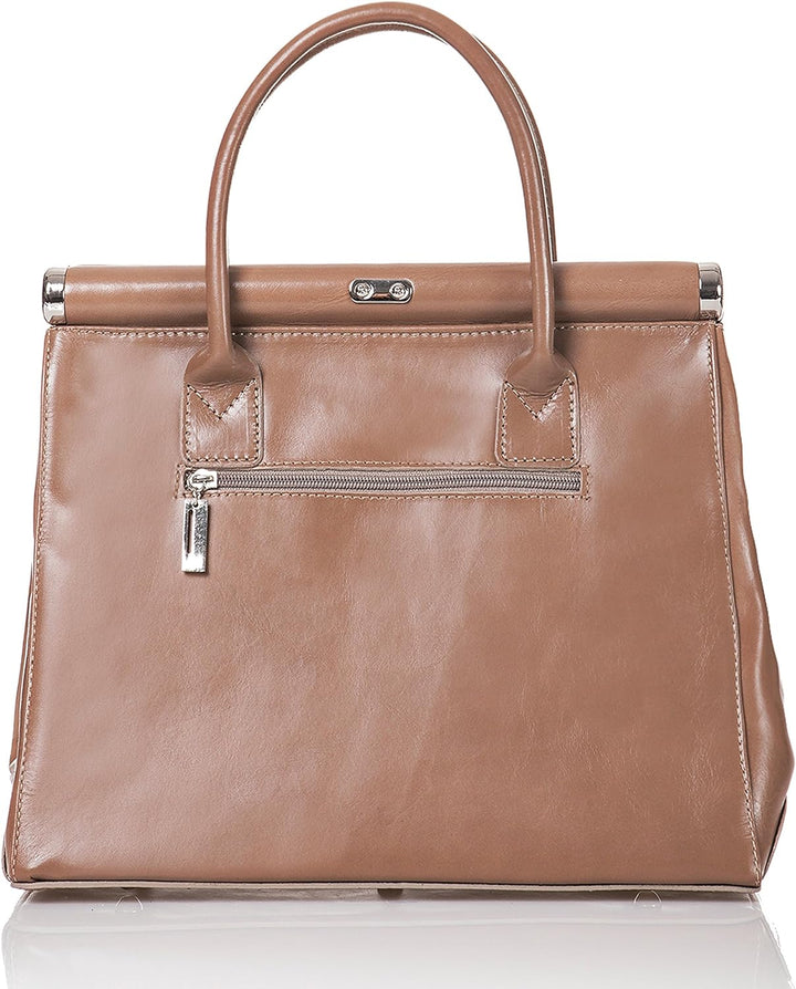 Henkeltasche Monaco Cappuccino Braun, Tragetasche aus echtem Leder, Frauenhandtasche Made in Italy,