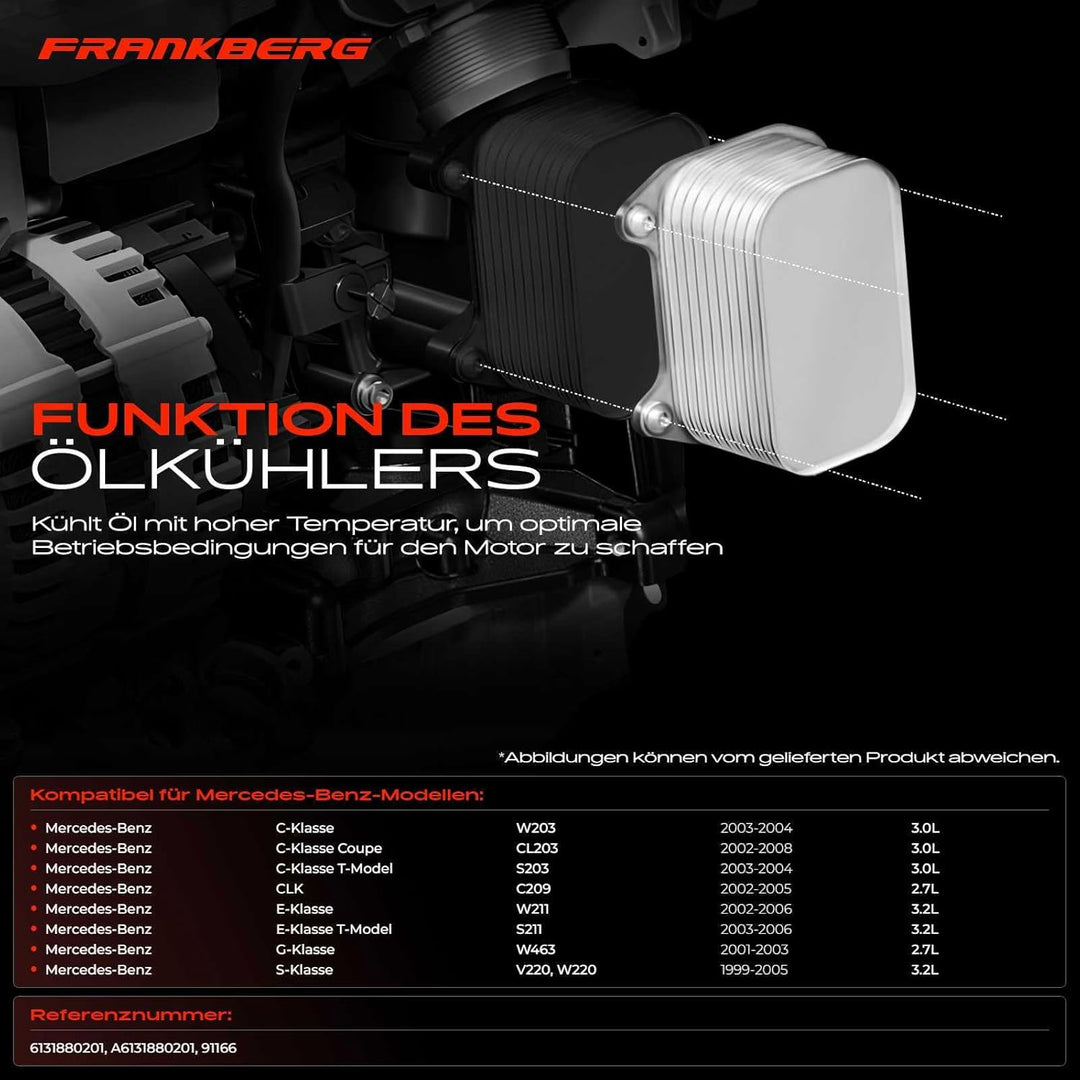 Frankberg Ölkühler Motoröl Kompatibel mit C-Klasse W203 CLK C209 E-Klasse W211 G-Klasse W463 S-Klass