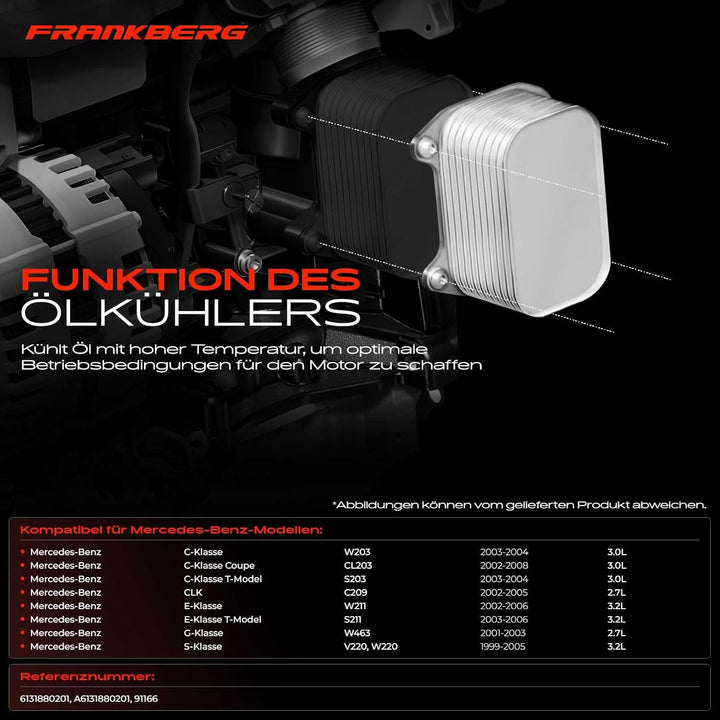 Frankberg Ölkühler Motoröl Kompatibel mit C-Klasse W203 CLK C209 E-Klasse W211 G-Klasse W463 S-Klass