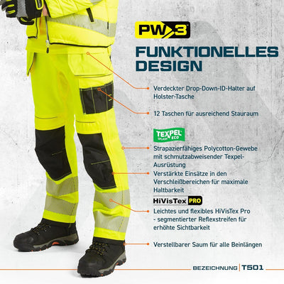 Portwest PW3 Warnschutzhose, Grösse: 36, Farbe: Orange/Schwarz, T501OBR36