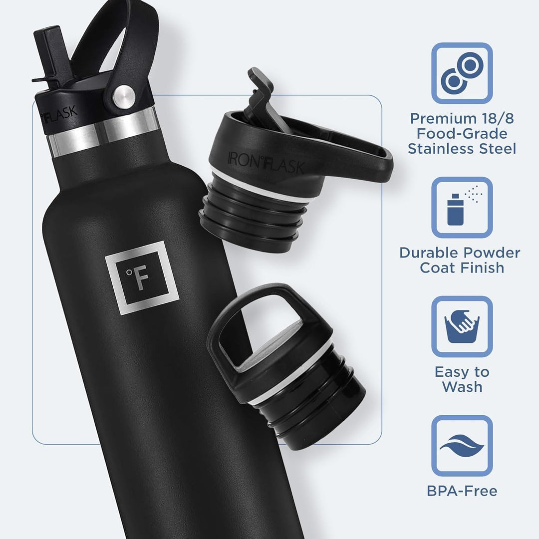 IRON °FLASK Sport-Trinkflasche - 680 ml, 3 Deckel (Strohhalmdeckel) - auslaufsicher, langlebig, dopp