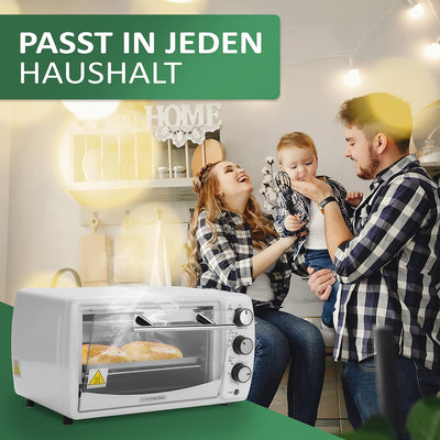 Mini Backofen 13 Liter | 1200 Watt | Pizzaofen | 65°-230°C | Timer | aufklappbares Krümelblech | Min