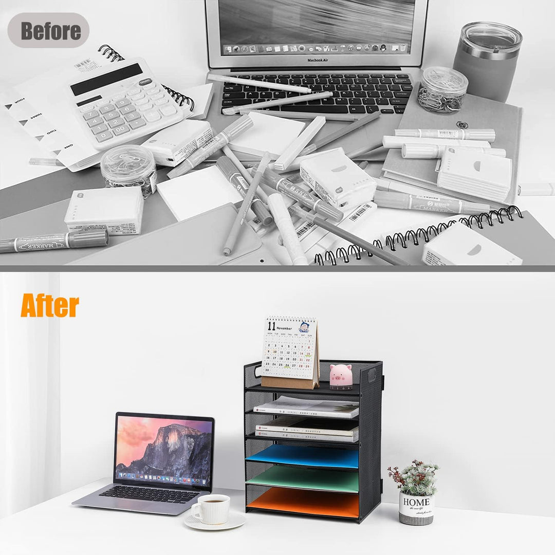6 Ebenen Papier Organizer Briefablage Organizer, Mesh Metall Schreibtisch Akten Organizer mit Griff,