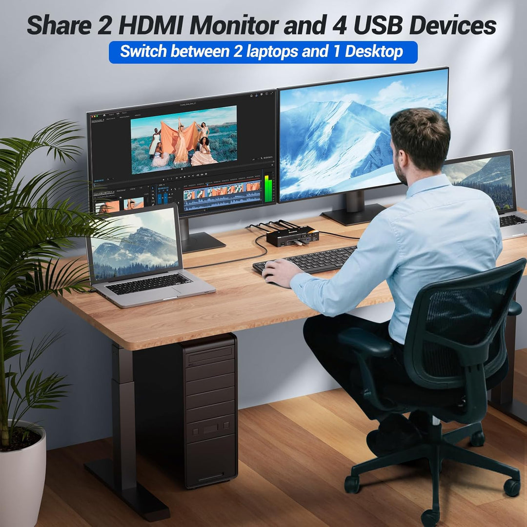 KVM Switch 3 PC 2 Monitore USB-C HDMI, USB 3.0 Dual Monitor KVM Switch für 2 Laptops 1 Desktop Teile