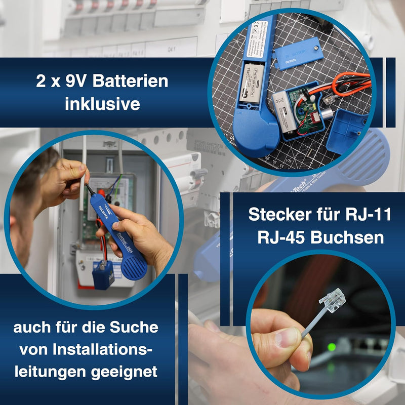 PeakTech 3434 – Leitungssucher für Leitungen und Telefonkabel mit Durchgangsprüfer und Tonsignal, Kr