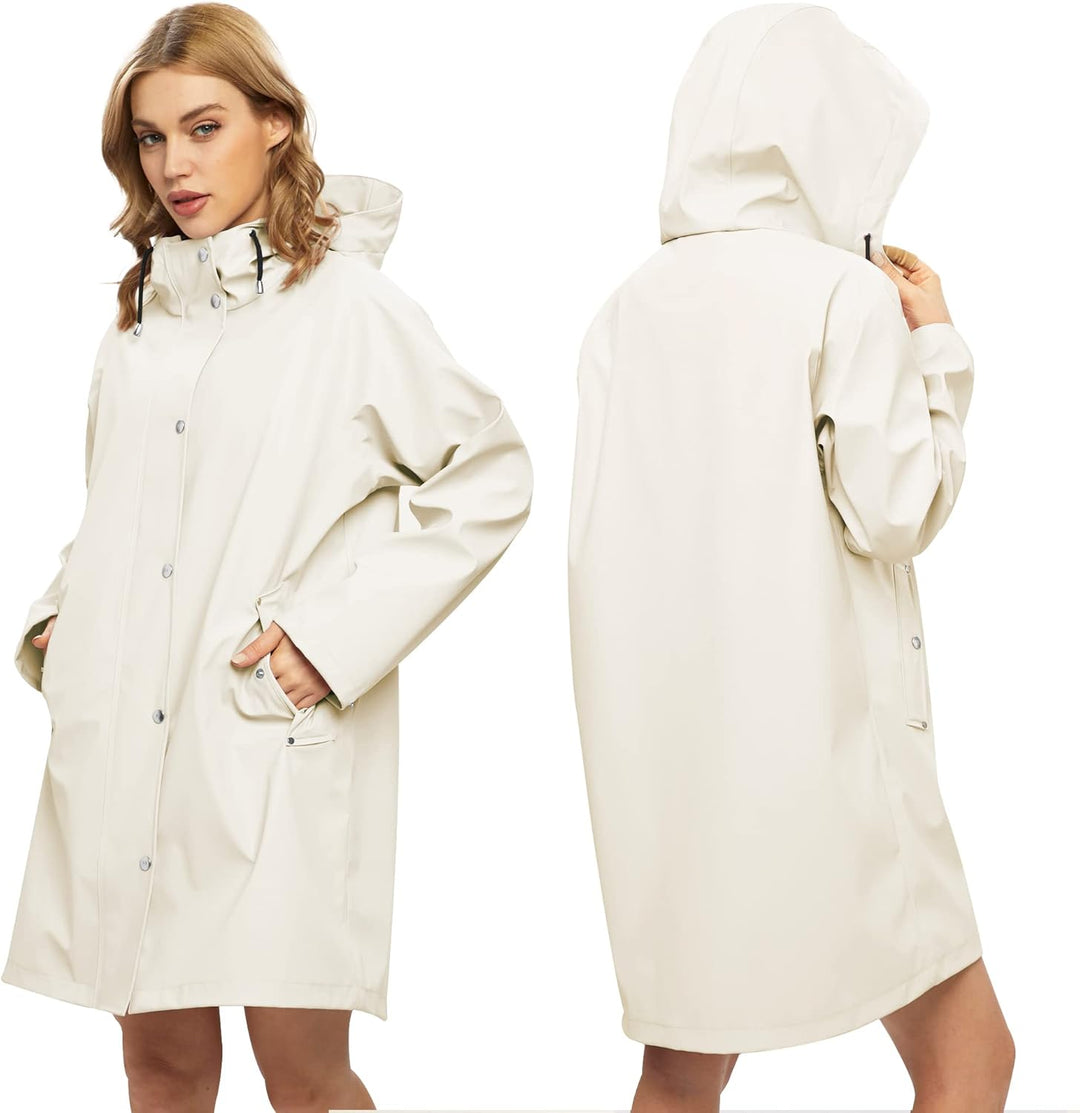 UNIQUEBELLA Damen Trenchcoat Langer Mantel Winddichter Jacke Einfarbig Kapuzenjacke Damenmantel Wind