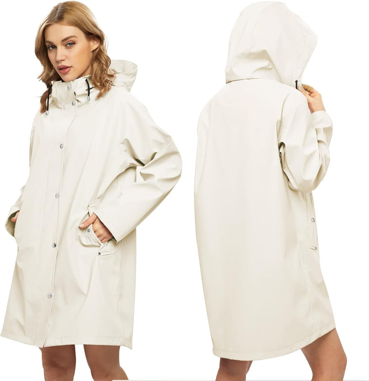 UNIQUEBELLA Damen Trenchcoat Langer Mantel Winddichter Jacke Einfarbig Kapuzenjacke Damenmantel Wind