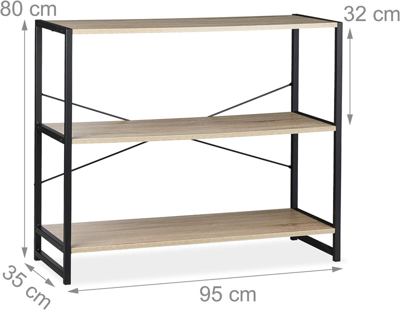 Relaxdays Standregal, Industrie Design, Bücherregal quer mit 3 Fächern, HBT: 80 x 95 x 35 cm, PB/Met