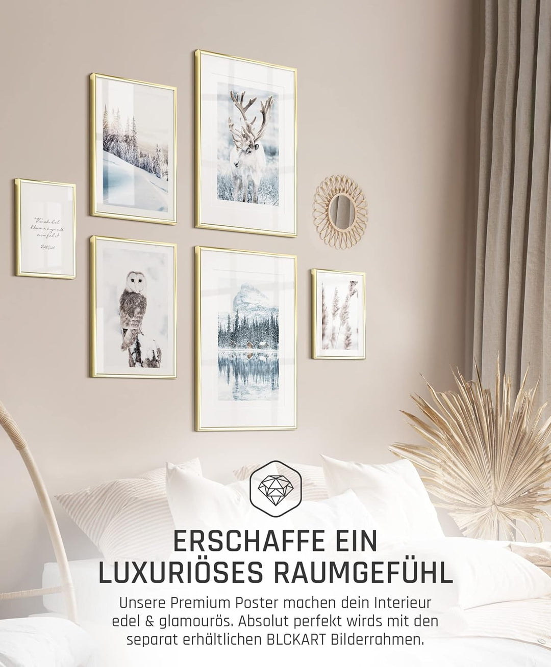 BLCKART Winter Wonderland Poster Set Beidseitig Bedruckt Winter Bilder Wohnzimmer Deko L | 4x A3 | 2