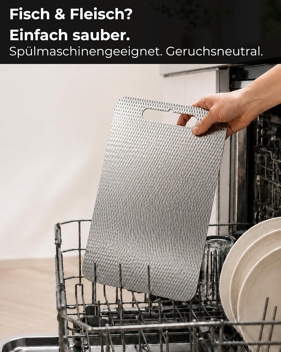 Premium Edelstahl Schneidebrett – Kratzarme Optik &amp; Spülmaschinengeeignet | Made in Germany, geprägt