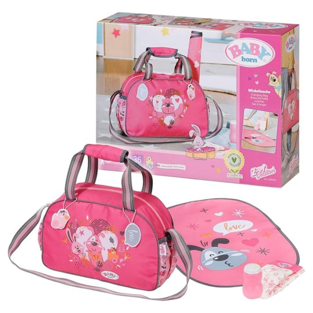 BABY Born Wickeltasche - Puppenwickeltasche in Rosa/Grau - Hochwertiges Puppenzubehör inkl. Wickelun