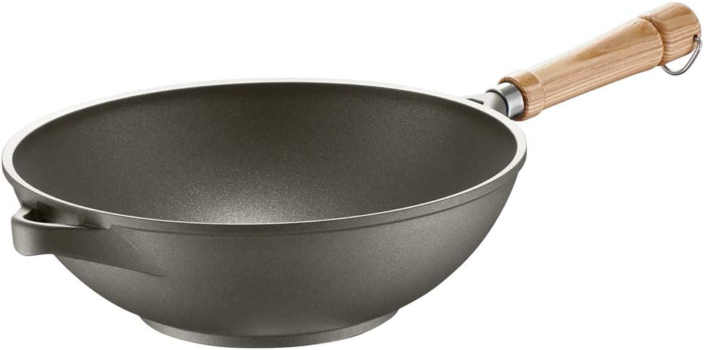 Berndes Veggi Wok Bonanza Induktion 28 cm, Wokpfanne mit 3-lagiger Antihaftversiegelung und Holzgrif